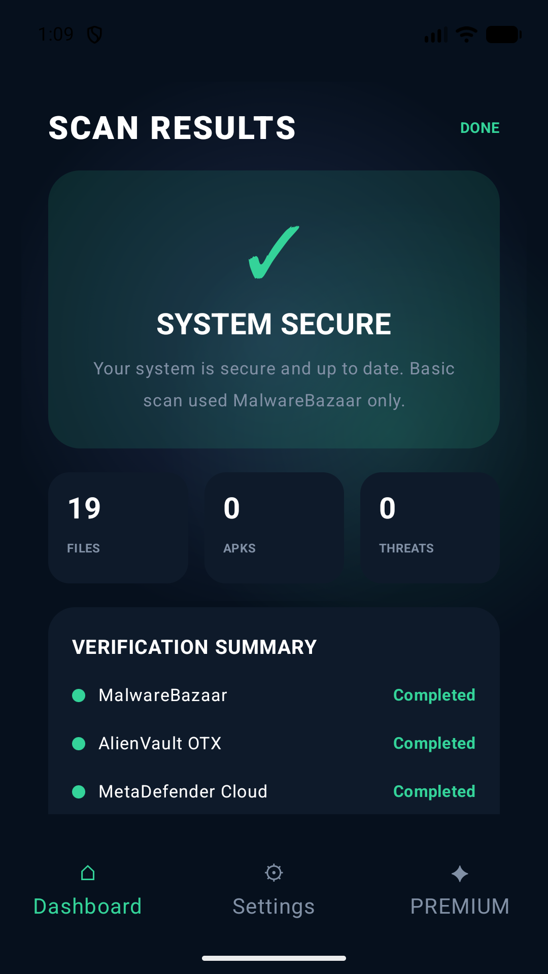 Vipera scan results screen